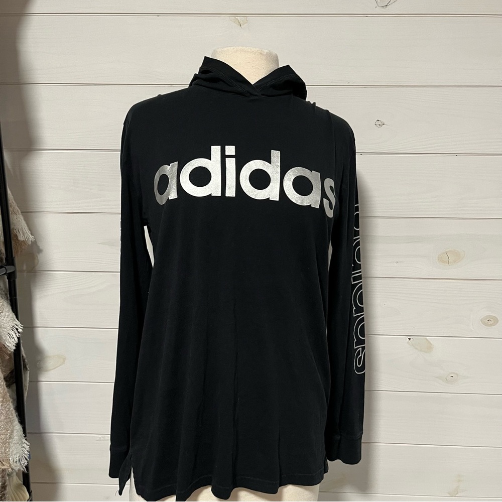 Adidas Black Hooded Shirt with Metallic Logo